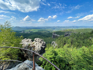 View of the rocky landscape in the Elbe Sandstone Mountains
