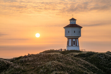 Langeoog water tower at sunrise, Lower Saxony, Germany