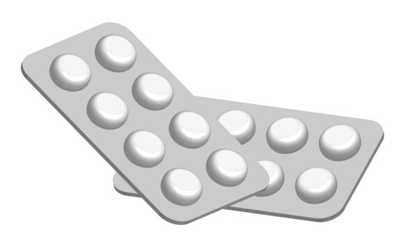 錠剤3D、PTP（press through pack）包装シートに8錠入りのイラスト