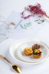 Martabak Mini or Martabak Mini Bangka with various Topping. The martabak mini bangka is made from a mixture of flour, eggs, sugar, baking soda, coconut milk and water.