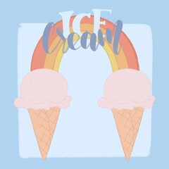 Illustration glace et arc-en-ciel. Ice-cream typographie