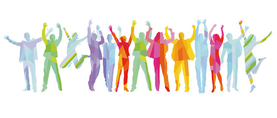 Fröhliche und erfolgreiche Menschen jubeln und sind zuversichtlich,  illustration © scusi