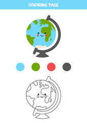 Color cute cartoon globe. Worksheet for kids.