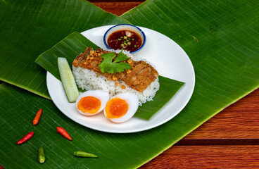 Fried pork with garlic mix herb and spices Thai style food.
