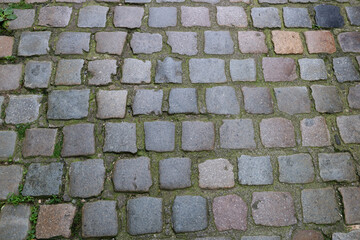 Closeup View of Old Cobbled Street for Background