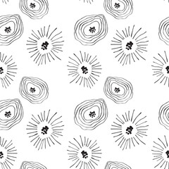 Seamless pattern with abstract flowers. Avan-garde cute cartoon background. Abstractionism style.
