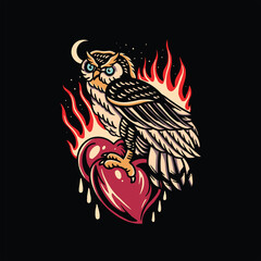 owl tattoo illustration vector design