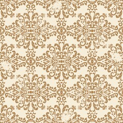 Seamless vector background. Damask orient ornament with grunge elements and scuffs, classic vintage pattern. Brown and beige. Vintage pattern for fabric, wallpaper and packaging.