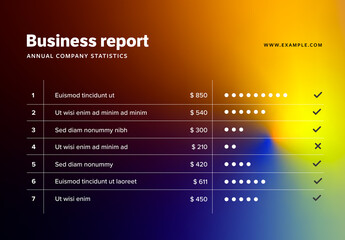 Business Report Table for Company