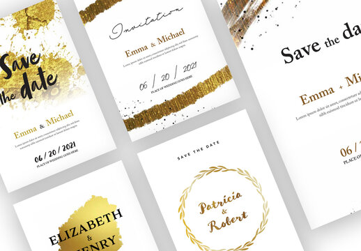 5 Wedding Invitation Layouts with Gold Design Elements