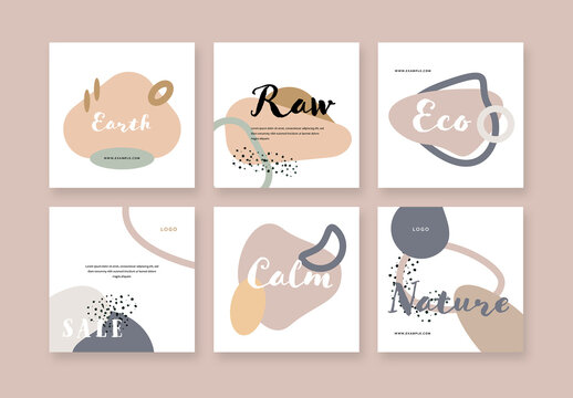 Trendy Social Media Layouts with Earth Tones Illustrations