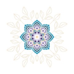 Round gradient mandala on white isolated background. Vector boho mandala in green and pink colors. Mandala with floral patterns. Yoga template