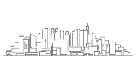 Architectural urban project.Drawing of skyscrapers, buildings.Linear cityscape .Vector illustration.