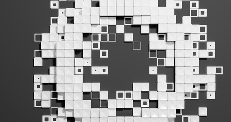 3D rendering. White cubes at different heights on a gray background.