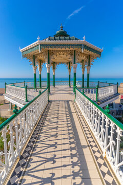 View of ornate bandstand on sea front, Brighton, East Sussex