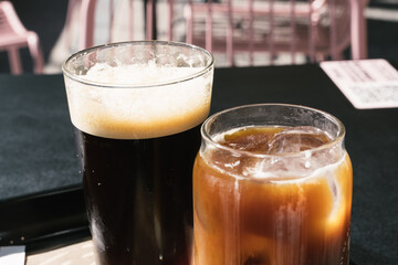Two Glasses of Cold Brew Coffee, one of them with nitro ant the other with milk