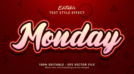 Editable text effect, Monday text on red color combination style