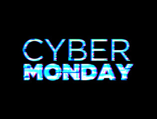 Fototapeta na wymiar Cyber ​​Monday Title. sale promotion with glitch effect. Interference text with black background. Online store concept. illustration for digital marketing