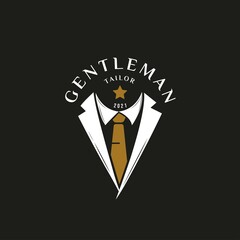 Masculine Tie Tuxedo Suit Gentleman Fashion Tailor Clothes Vintage Classic Logo design. Luxury and premium logo template