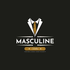 Masculine Tie Tuxedo Suit Gentleman Fashion Tailor Clothes Vintage Classic Logo design. Luxury and premium logo template
