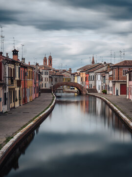 One of the main canal streets in Comacchio, the Venice of the province of Ferrara, Comacchio, Emilia Romagna