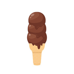 Ice cream cartoon vector. chocolate ice cream cone on white background.