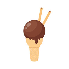 Ice cream cartoon vector. chocolate ice cream cone on white background.