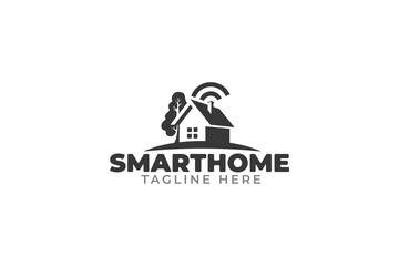 smart home logo vector graphic with a combination of a house, wifi signal, and green environtment for any business.