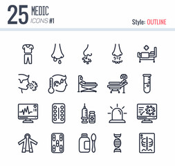 25 Medic Icon Pack #1 style outline, Outline Lineal Medic Icon