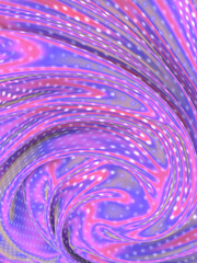 Obraz premium Iridescent wavy fabric with shiny circles geometric pattern. 3d rendering digital illustration. Modern Concept art