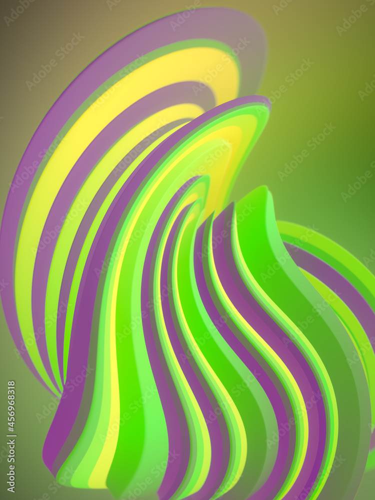 Poster 3d rendering digital illustration of abstract shapes with stripes in different colors