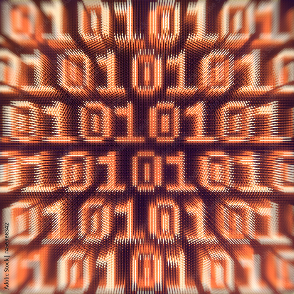 Aufkleber Digital LED scoreboard with glowing zeros and ones. 3d rendering design background. Abstract illustration