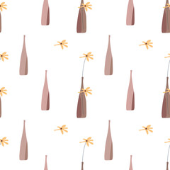 seamless pattern white scandinavian style vase bottle brown with flowers vector