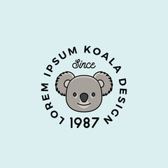 Line Style Color Koala Bear Face with Retro Typography. Abstract Vector Sign, Symbol or Logo Template. Cartoon Silhouette. Isolated