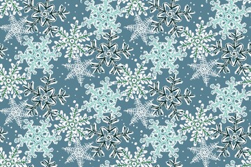 Winter seamless pattern. Snowflakes on a blue background. Vector.