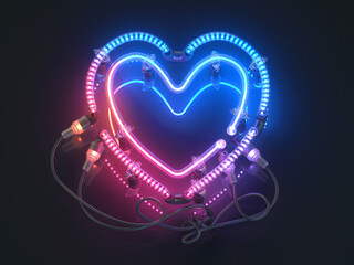 Futuristic ultraviolet heart frame border. 