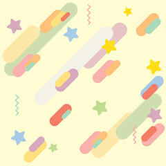 Abstract art or seamless pattern made of primitive elements such as rectangles, ovals and stars, drawn in light or baby colors. 