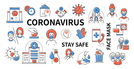 Coronavirus - line design colorful modern icon set