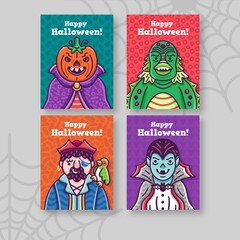halloween card collection white background with cobweb vector design illustration