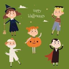 flat halloween young adult character collection vector design illustration
