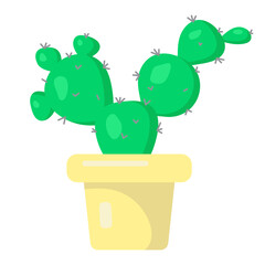 Cute cactus in pot, funny print in cartoon flat style. Home succulent plant illustration. Exotic and tropical plants. Print for books, planner, clothes, textile, design and decor