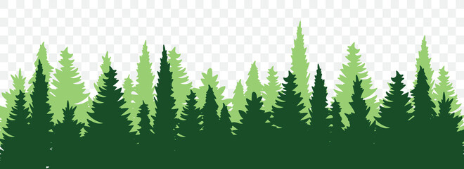 Coniferous forest silhouette. Forest background. Forests landscape. Flat vector illustration