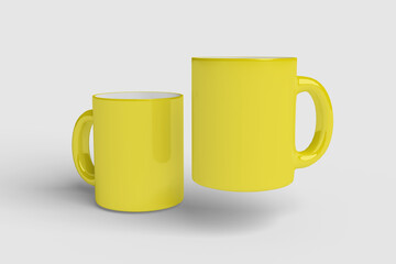 Realistic Yellow Mug Illustration for Branding Mockup. 3D Render.