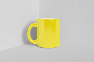 Realistic Yellow Mug Illustration for Branding Mockup. 3D Render.