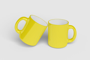 Realistic Yellow Mug Illustration for Branding Mockup. 3D Render.