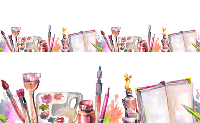 Seamless pattern art supplies and learning.