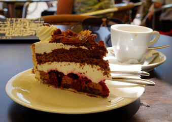German chocolate Black Forest cake with coffee
