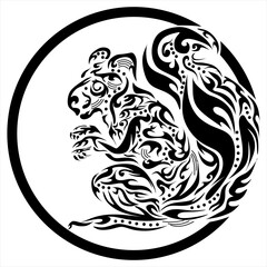 squirrel in ornament and circle. Vector illustration of tribal animals and cool abstract elements