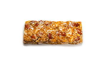 Bar with mix of nuts isolated on a white background.