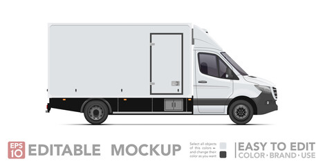 Editable cargo van mockup. Realistick van on white background. Vector illustration. Collection